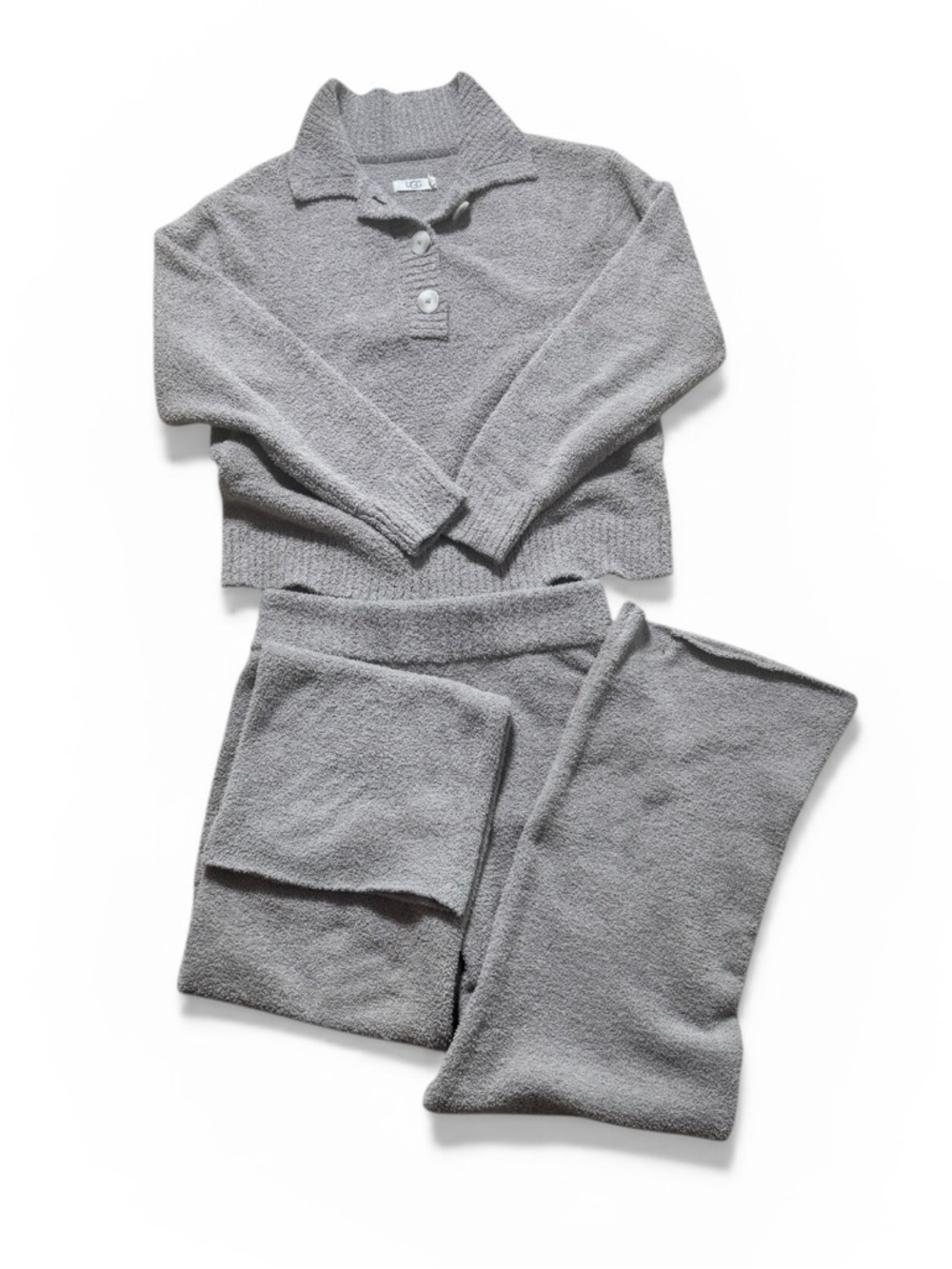 UGG Gray/beige Plush Button-Neck Lounge Set